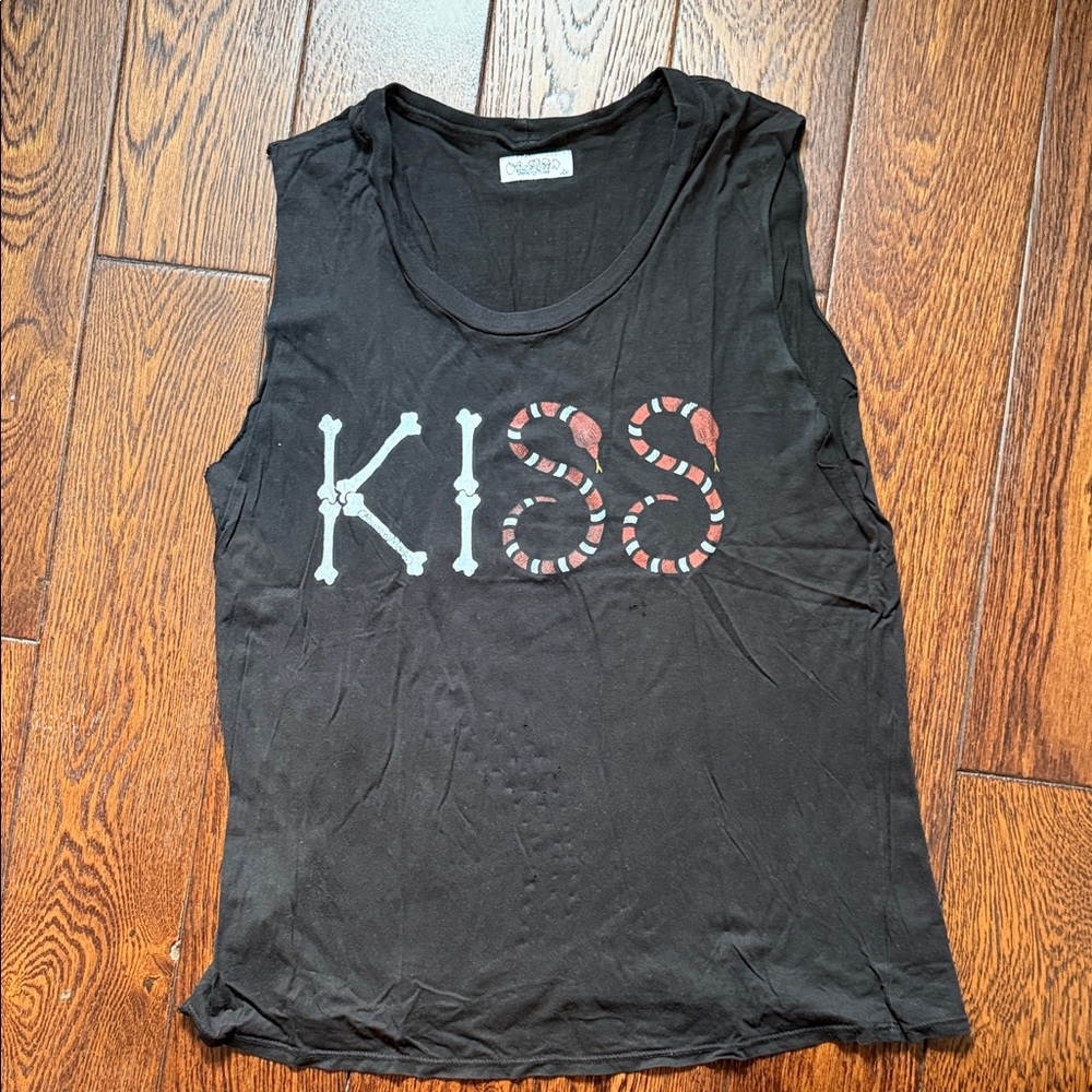 Lauren Moshi Black Muscle Tee with Bone and Snake Graphic